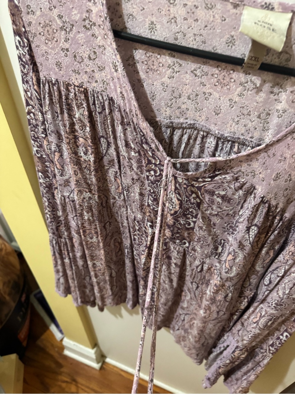 Knox Rose Lavender Paisley Tie-Front Peasant Blouse